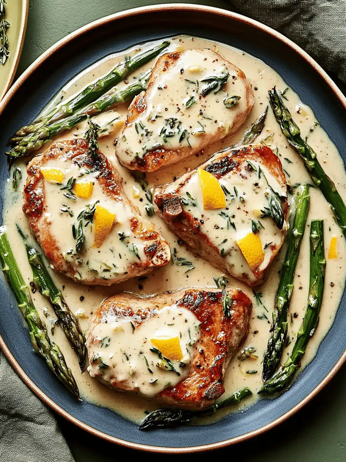Pork Chops with Asparagus in Luscious Lemon Sage Cream Sauce