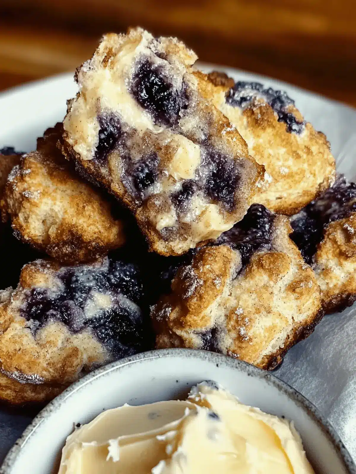 Blueberry Cinnamon Crunch Sourdough Cathead Biscuits with Whipped Salted Vanilla Bean Butter
