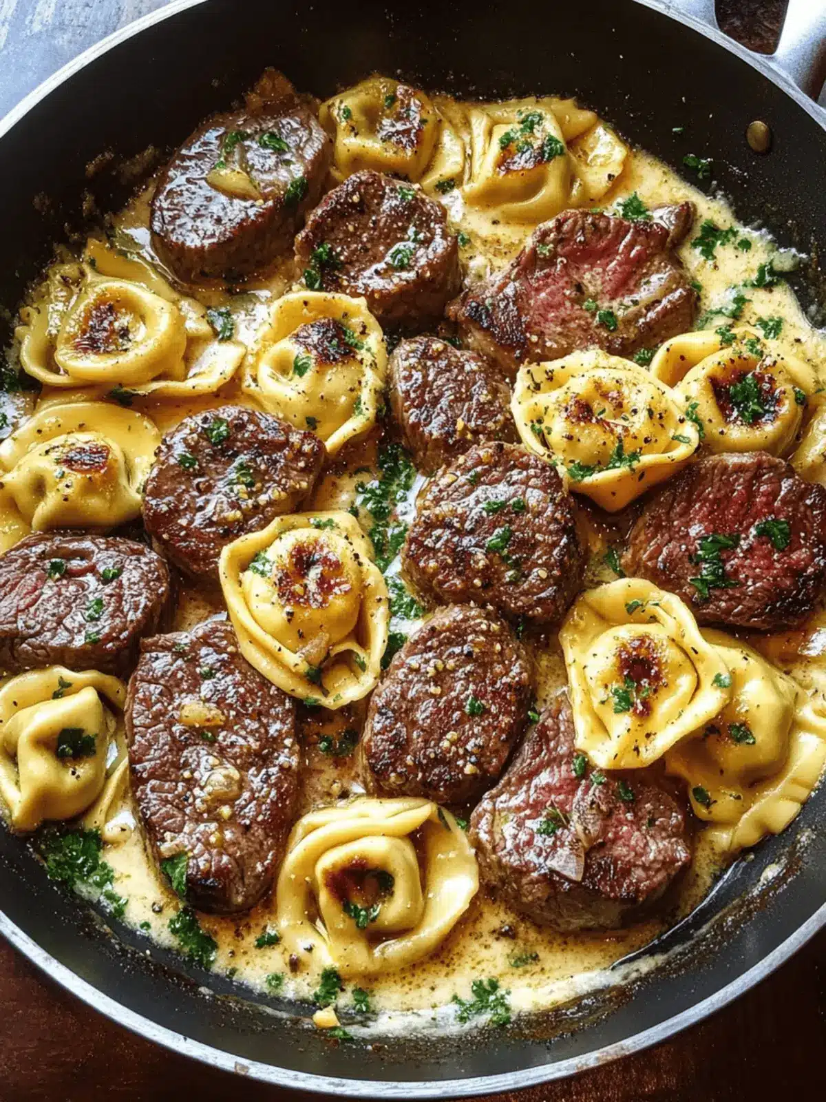 Garlic Steak & Cheese-Filled Tortellini Skillet