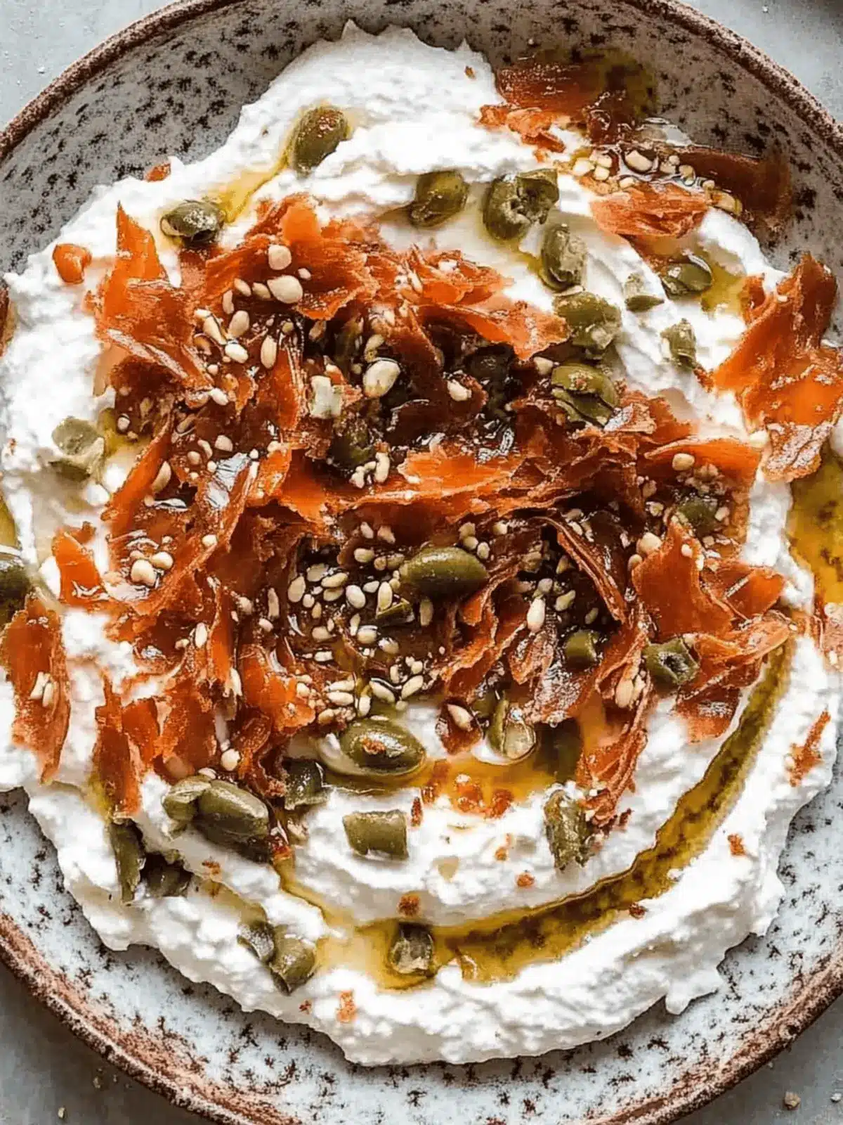 Whipped Ricotta and Crispy Hot Honey Mortadella Dip