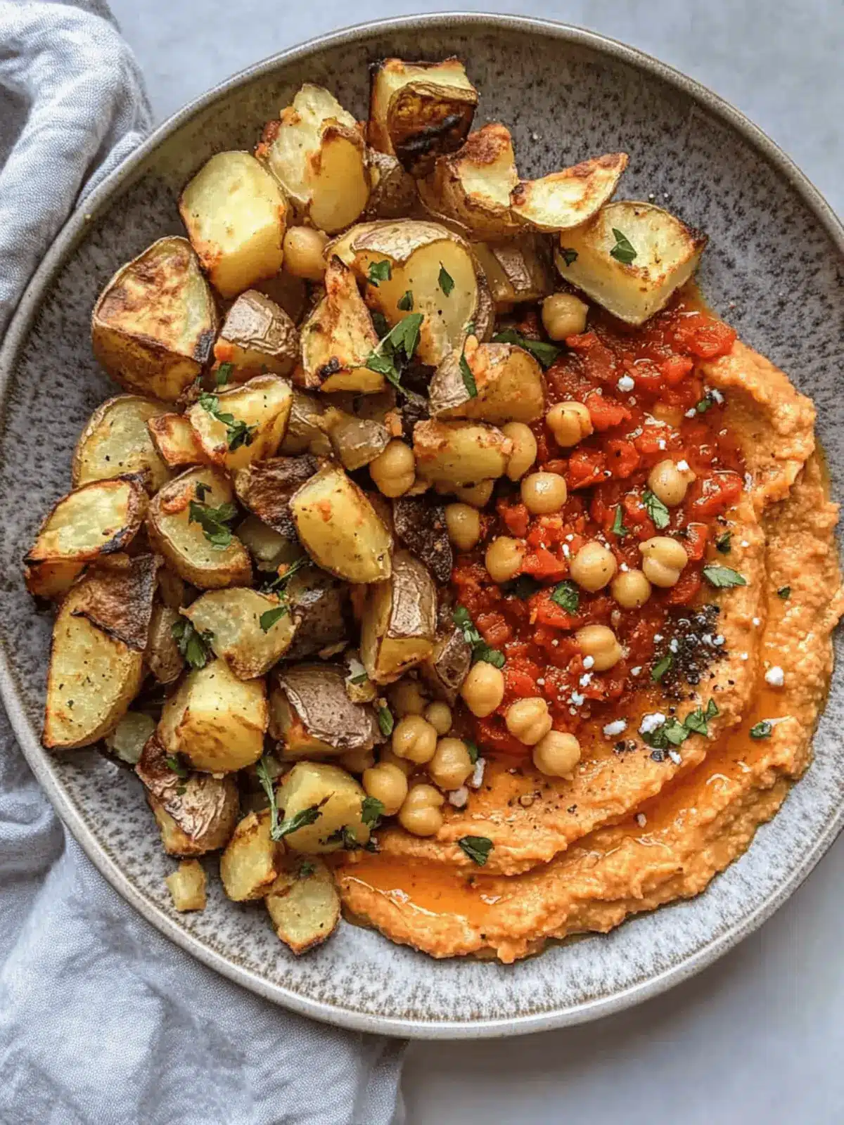 Red Pepper Feta Dip with Roasted Potatoes & Chickpeas
