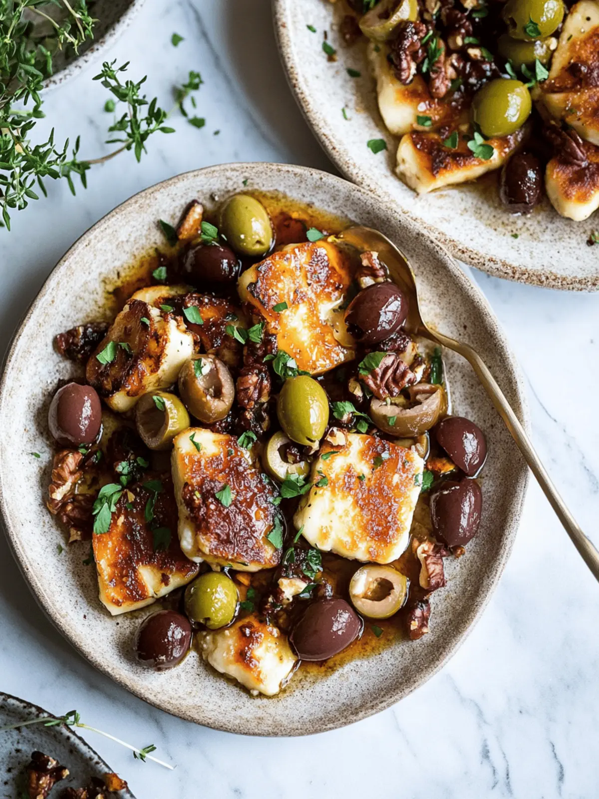 Pan-Fried Halloumi Cheese with Olives & Hazelnuts