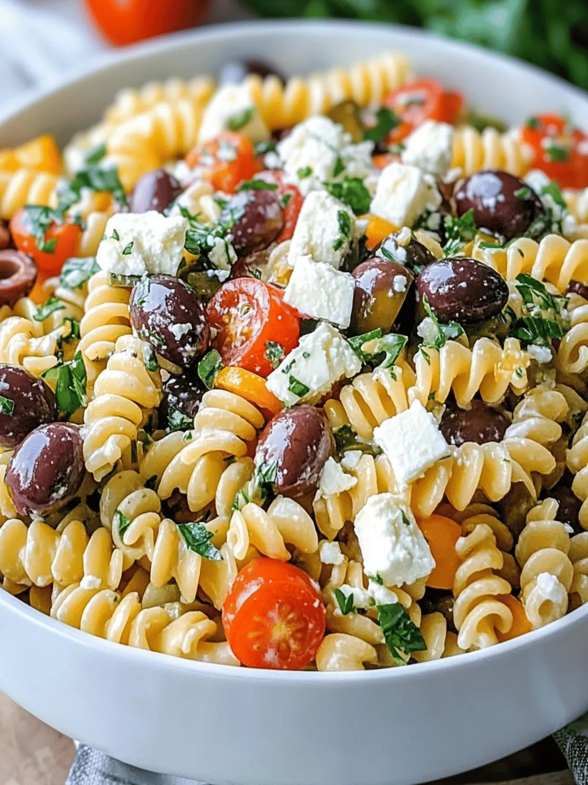 Greek Pasta Salad Recipe with Feta and Olives