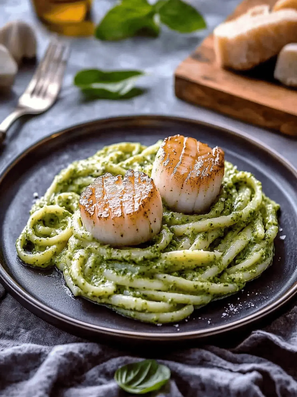 Creamy Pesto Pasta with Seared Scallops
