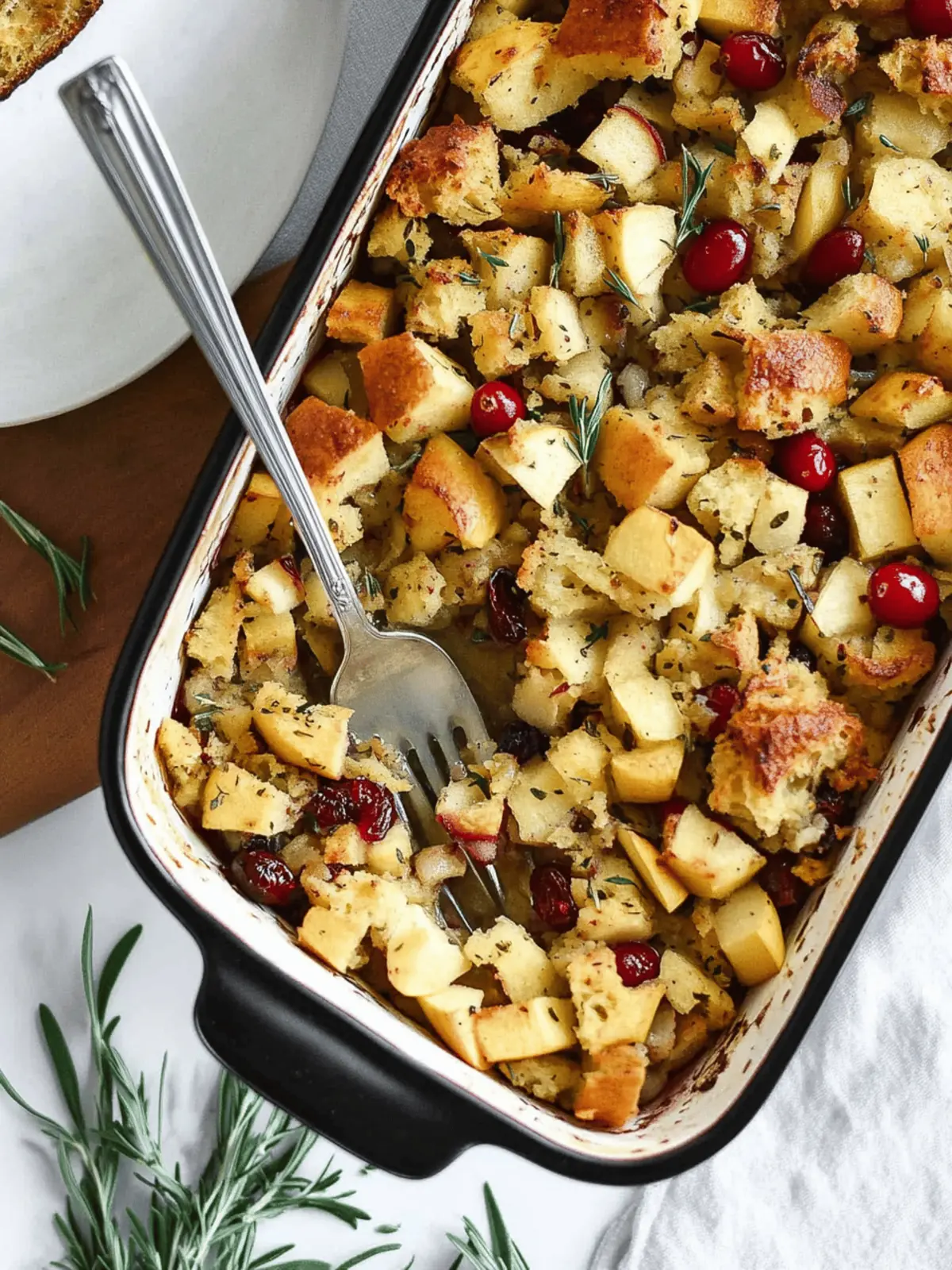 Baked Apple Cranberry Stuffing with Fresh Herbs