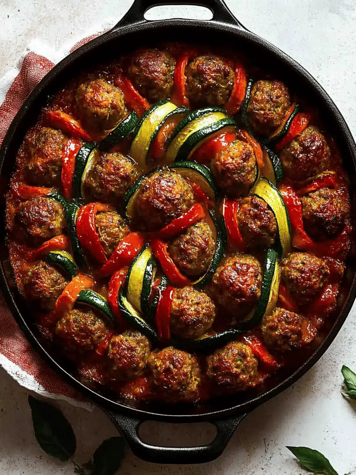 Moroccan Spiral Meatball Zucchini Bake