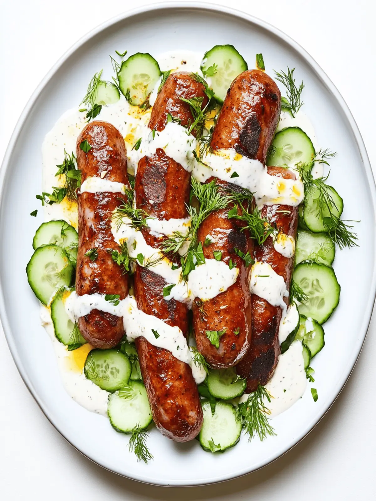 Spicy Merguez Sausage with Harissa and Cucumber Yogurt