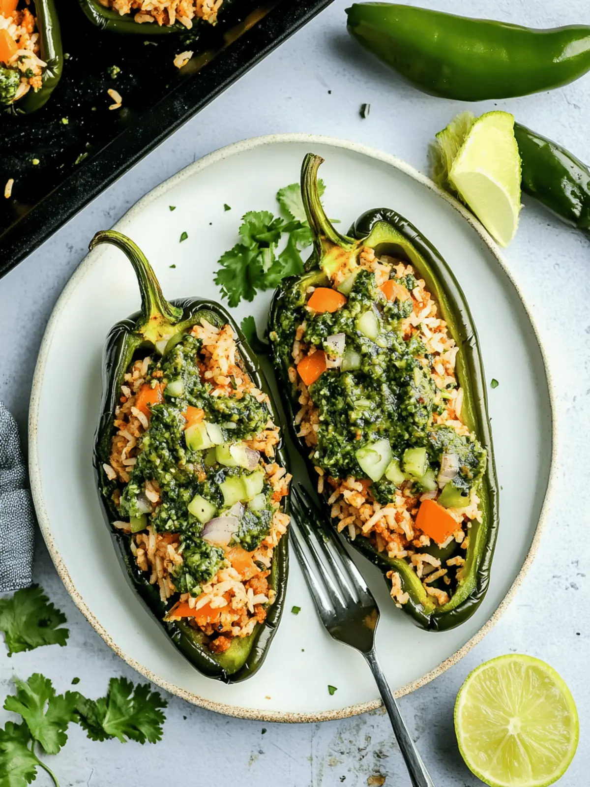 Stuffed Poblano Peppers with Chimichurri Rice and Chorizo