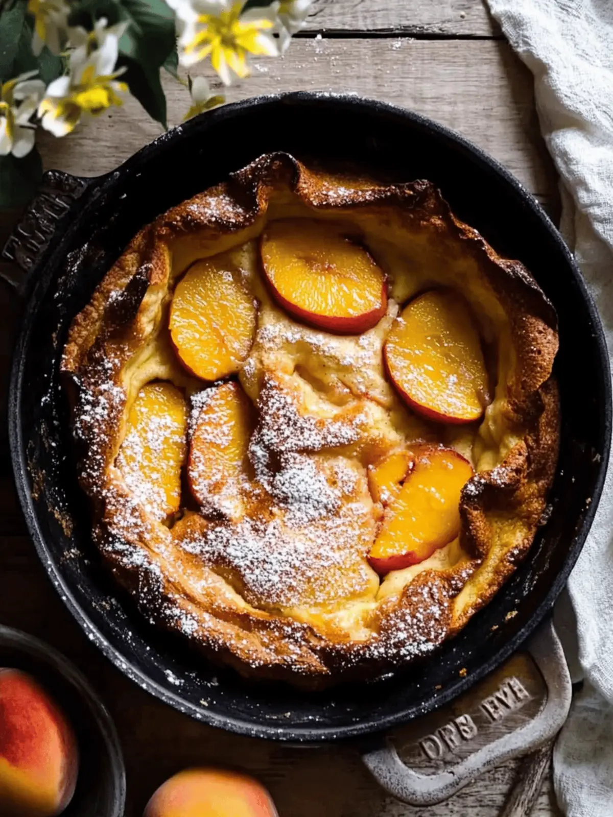 Cinnamon Sugar Peach Dutch Baby