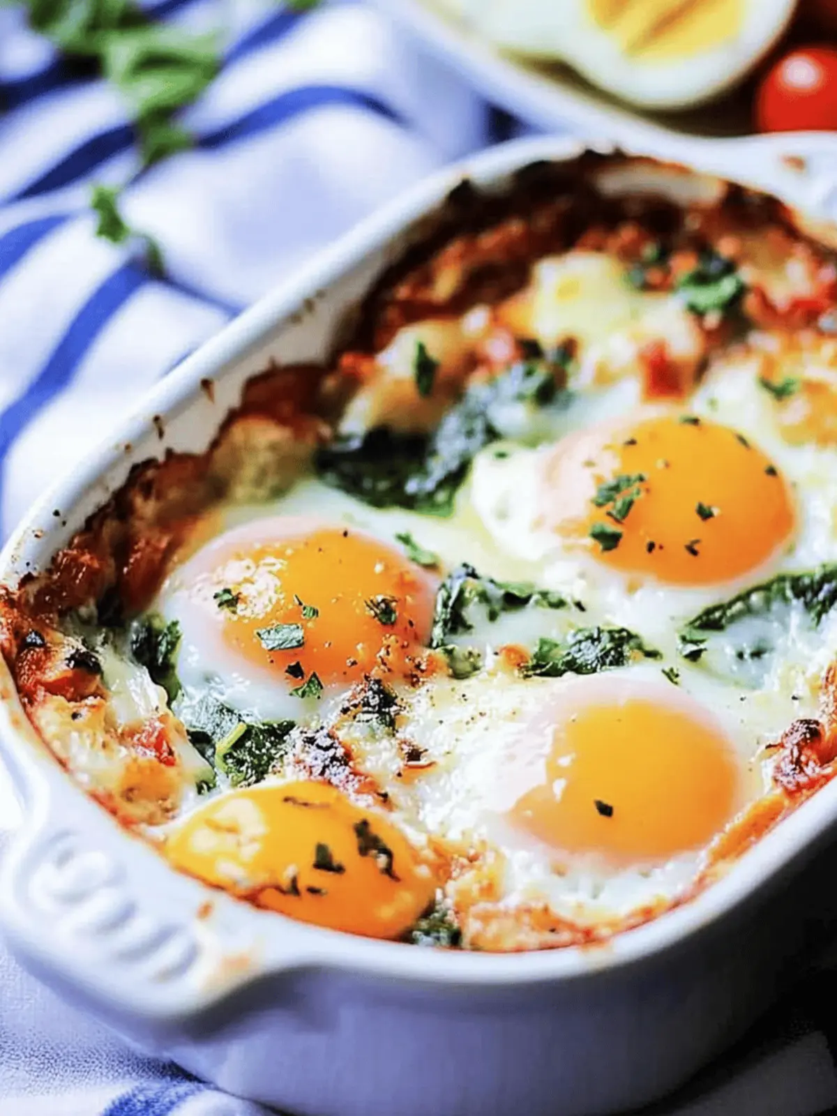 Baked Eggs in Tomato Spinach Cream Sauce