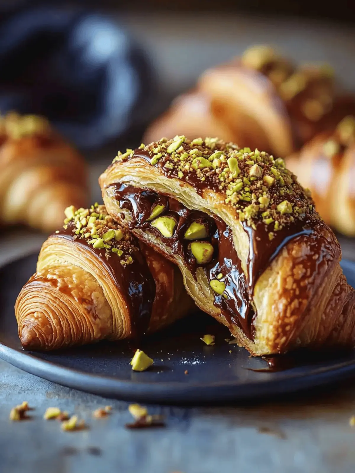 Pistachio Chocolate Croissant with Melted Ganache and Crunchy Topping
