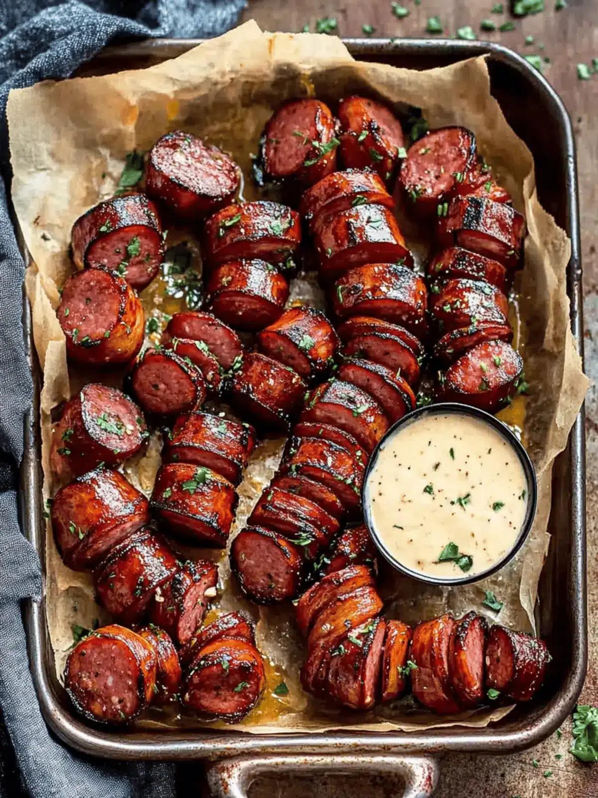 Mustard Hasselback Kielbasa Bites