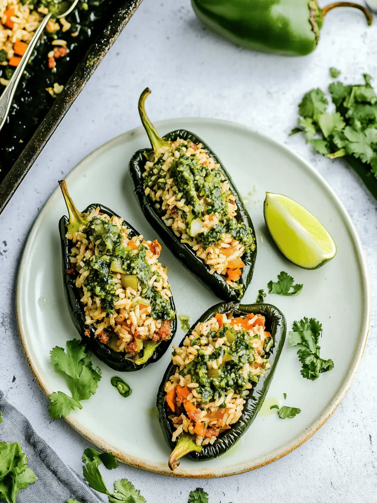 Stuffed Poblano Peppers with Chimichurri Rice and Chorizo