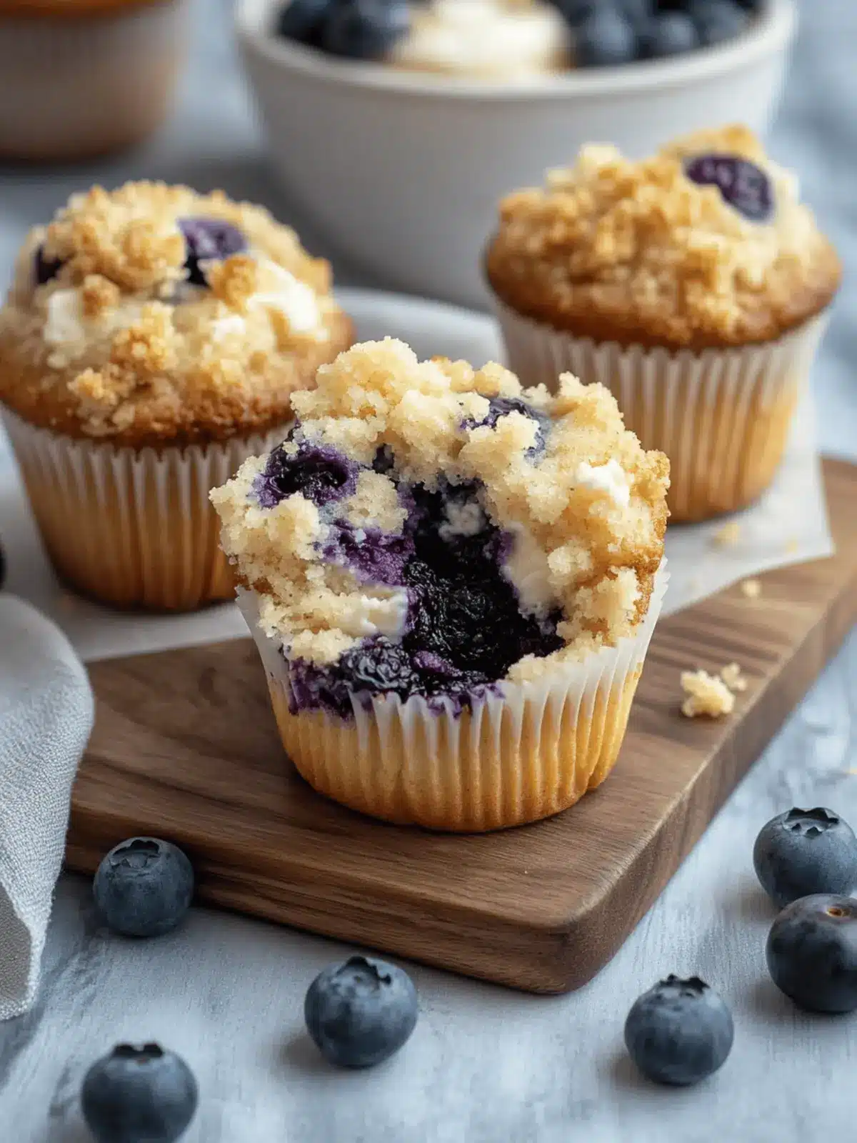Blueberry Cheesecake Crumble Muffins