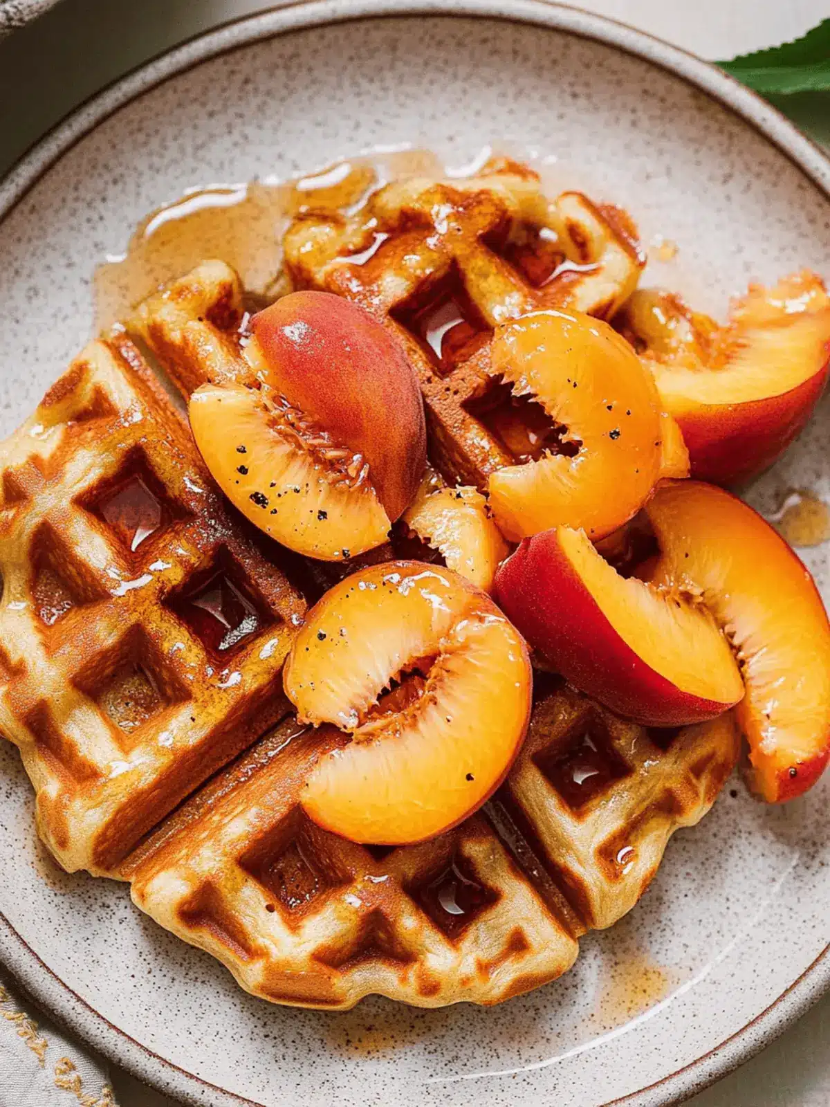 Brown Butter Waffles with Macerated Peaches