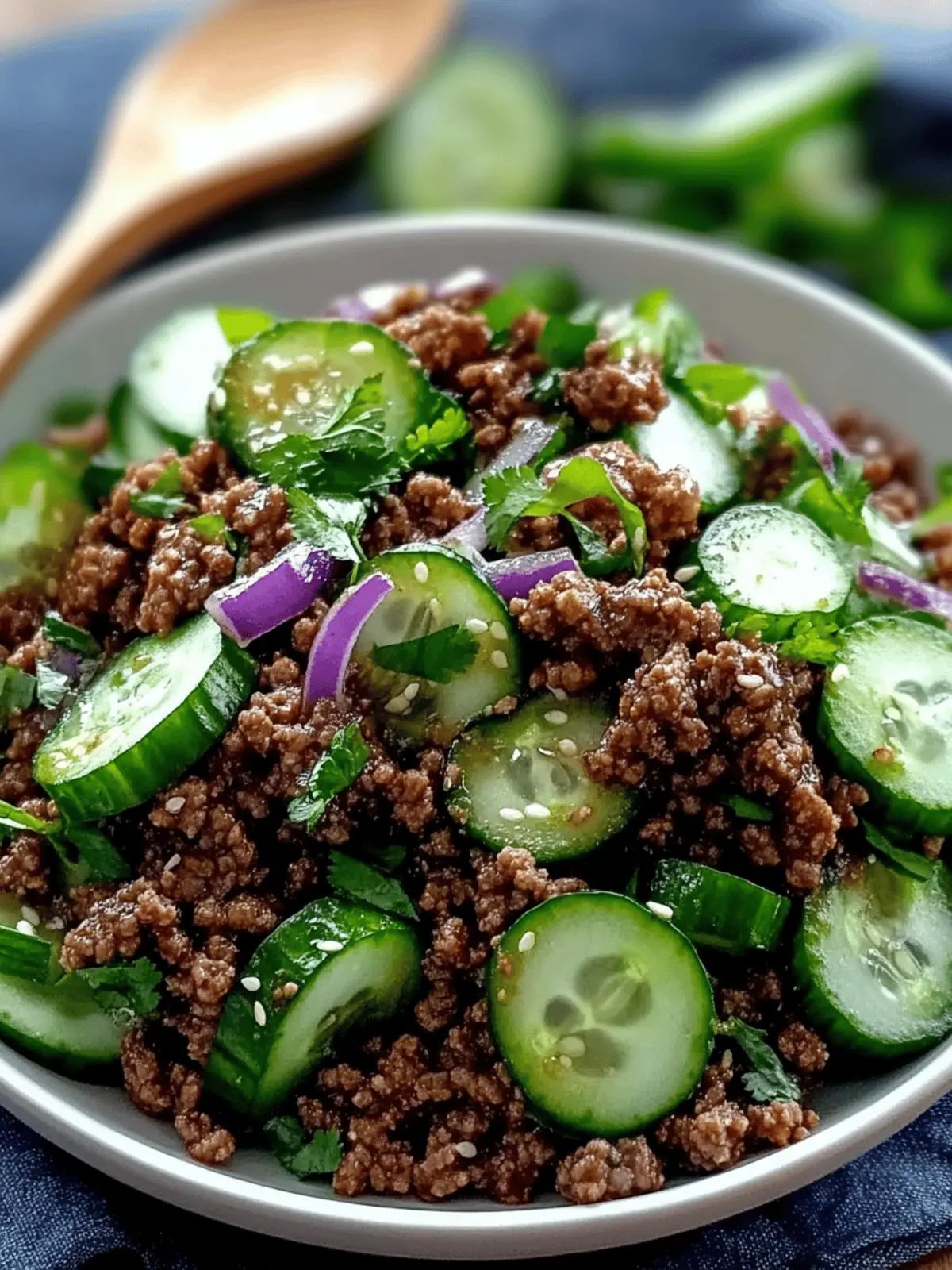 Spicy Korean Ground Beef with Cucumber Salad