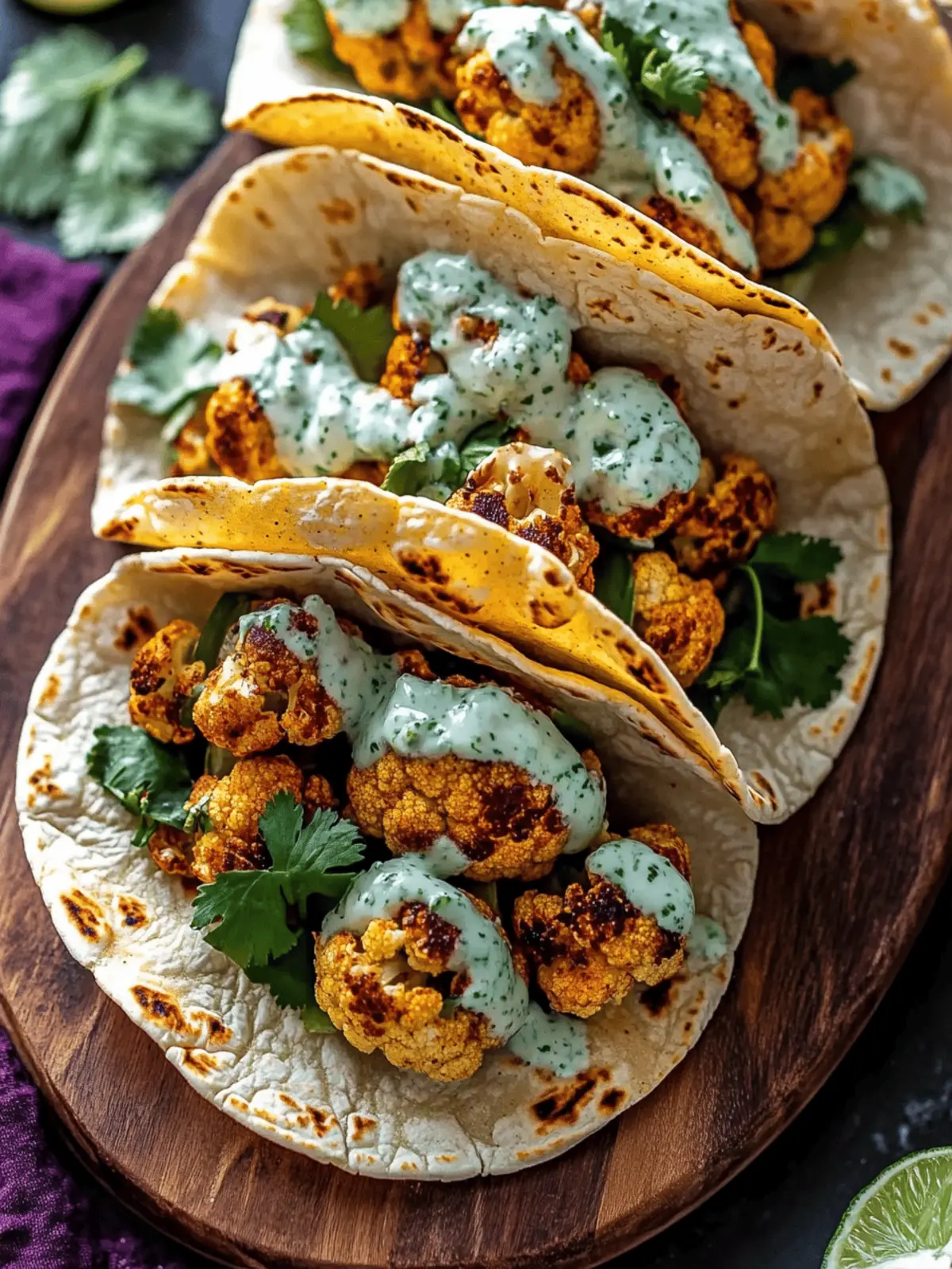 Cauliflower Tacos with Cilantro Lime Crema