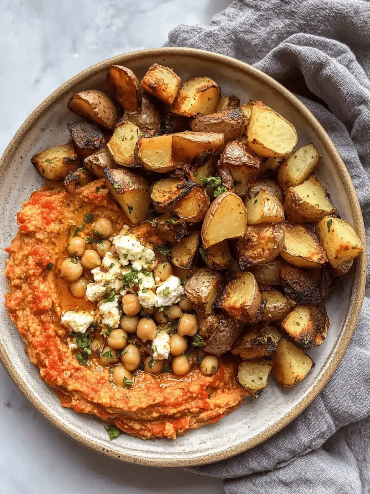 Red Pepper Feta Dip with Roasted Potatoes & Chickpeas
