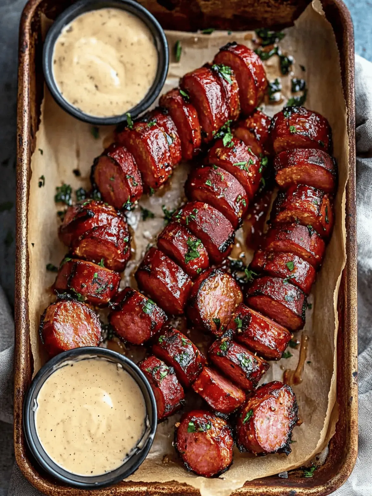 Mustard Hasselback Kielbasa Bites
