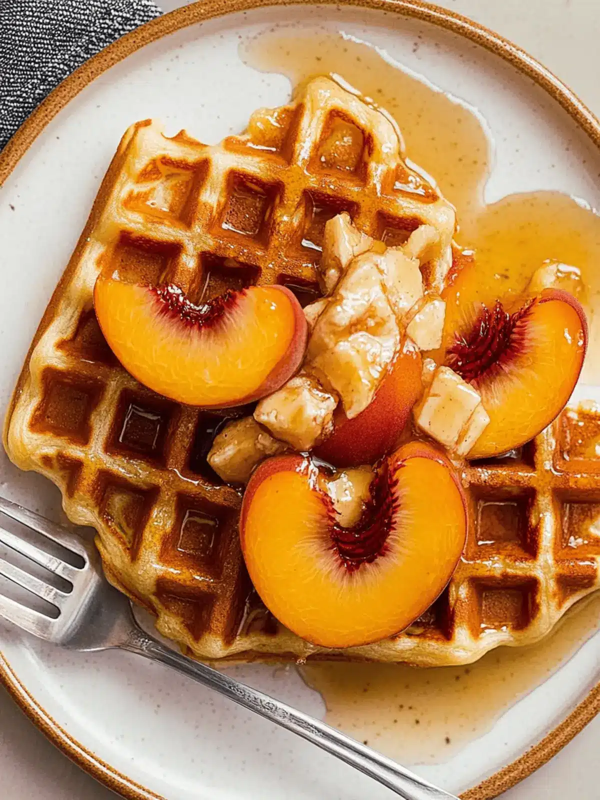 Brown Butter Waffles with Macerated Peaches