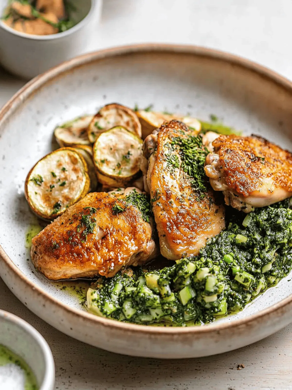Crispy Chicken with Blistered Courgettes and Herby Green Sauce