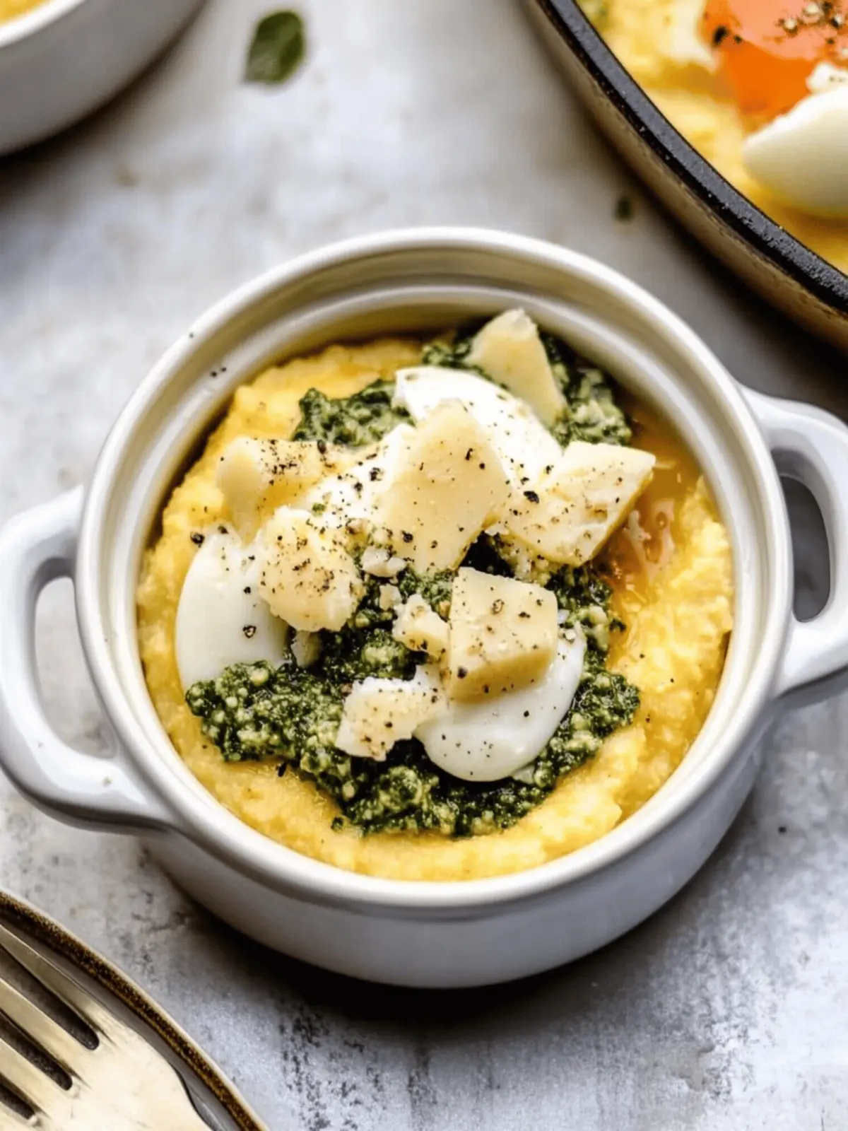 Creamy Breakfast Polenta with Pesto & Eggs