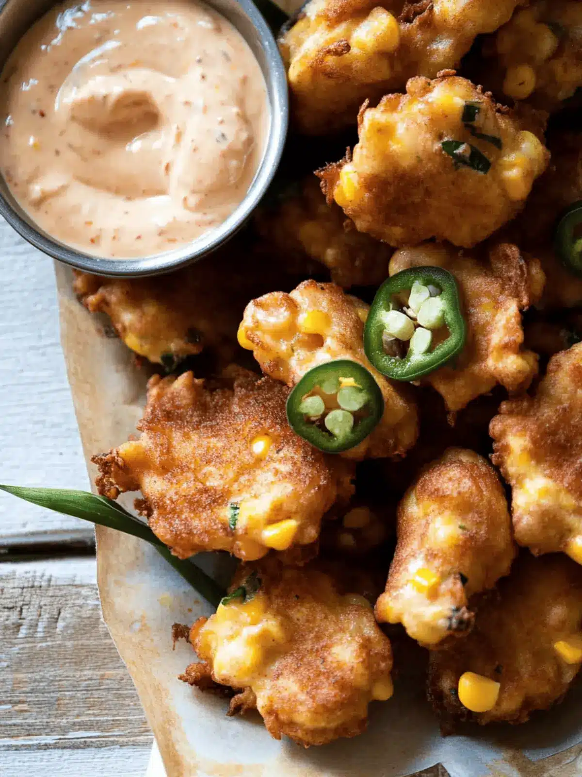 Jalapeño Garlic Corn Fritters with Chipotle Aioli