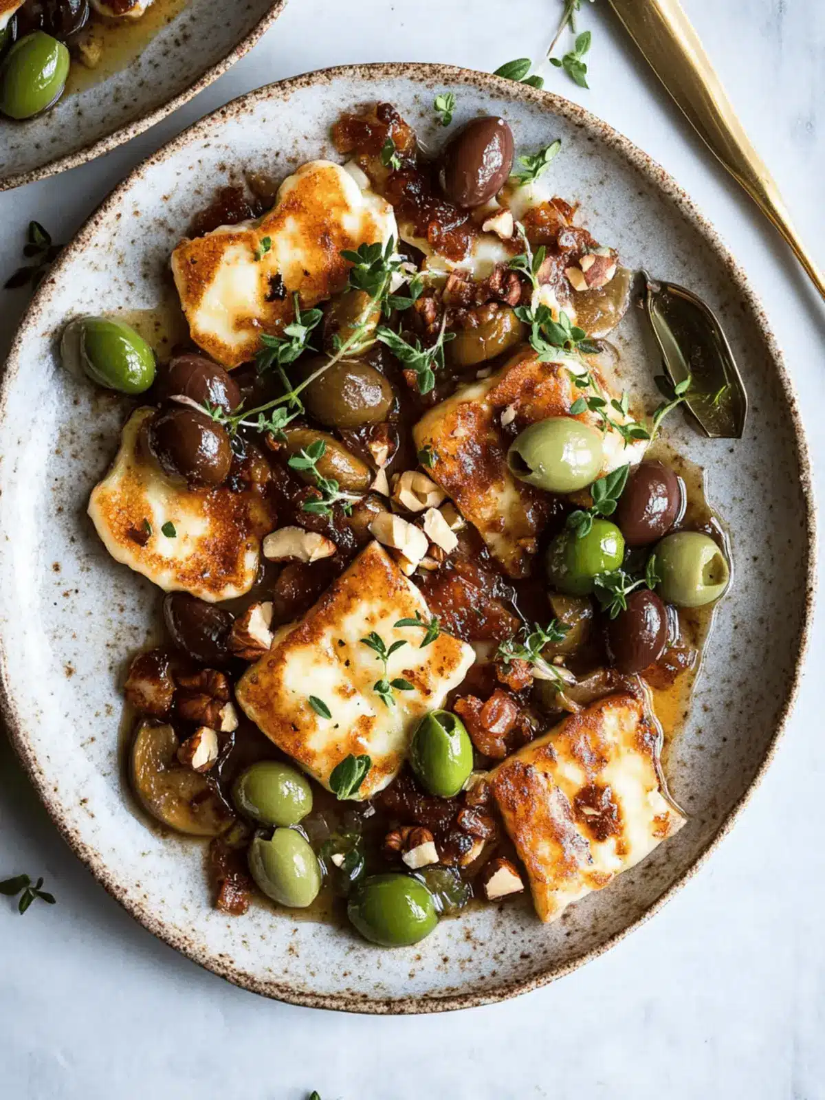 Pan-Fried Halloumi Cheese with Olives & Hazelnuts