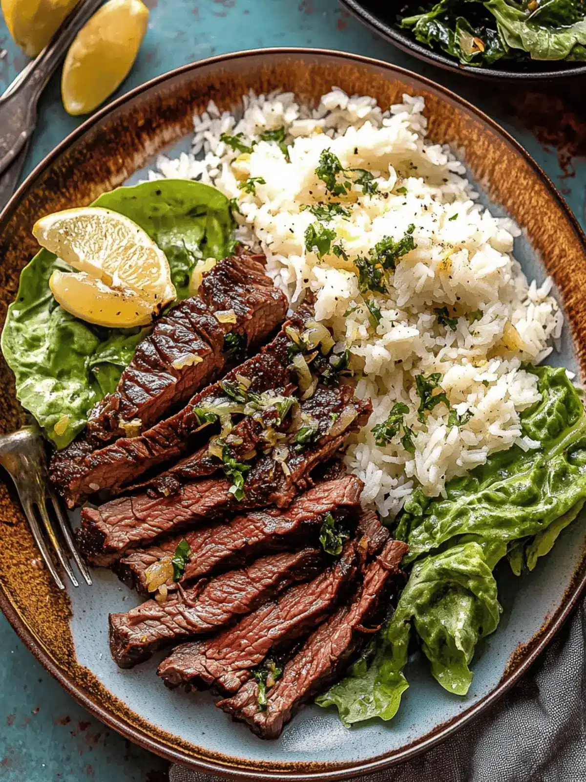 30 Minute Herby Lemon Garlic Steak and Rice