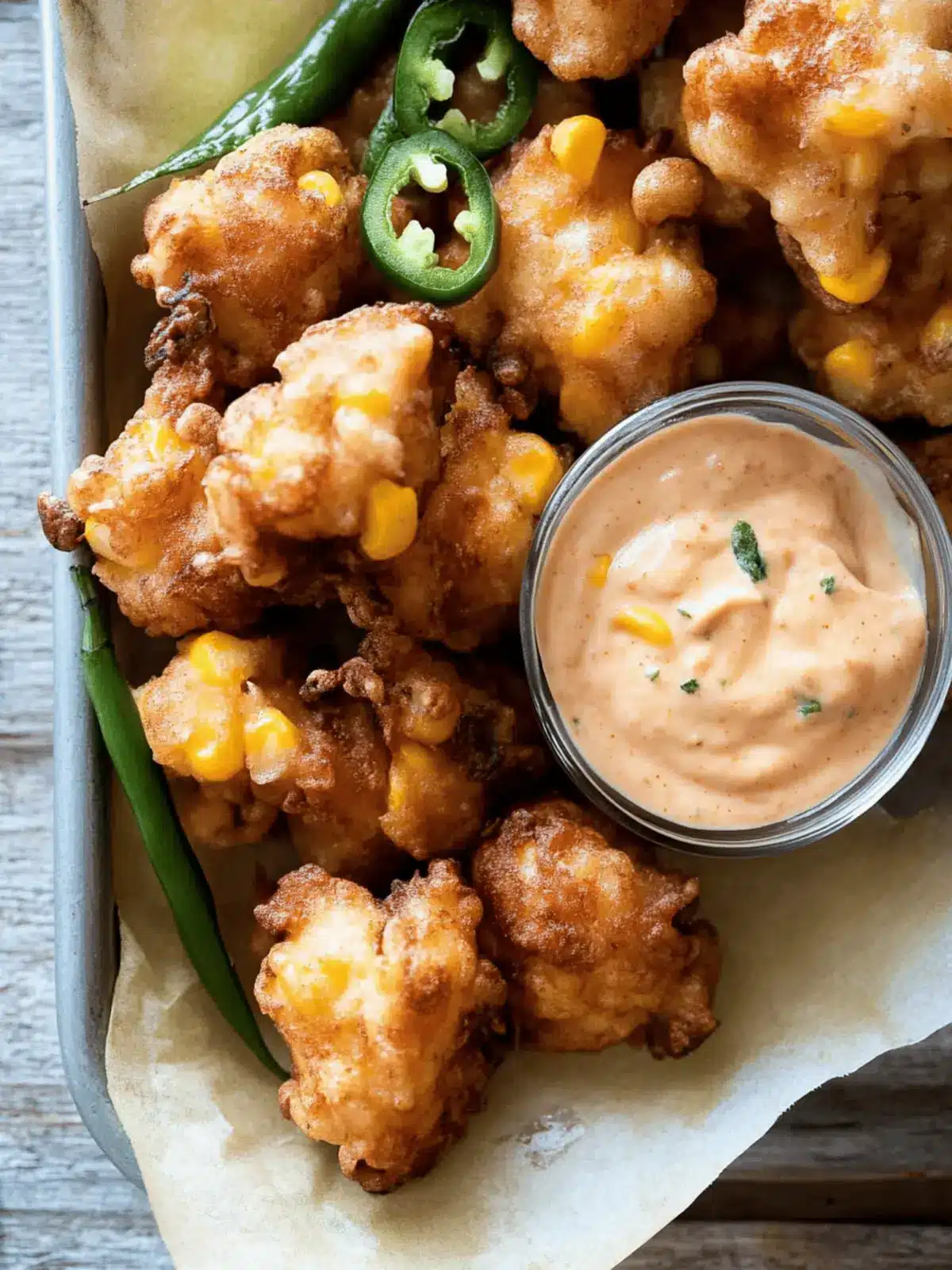 Jalapeño Garlic Corn Fritters with Chipotle Aioli