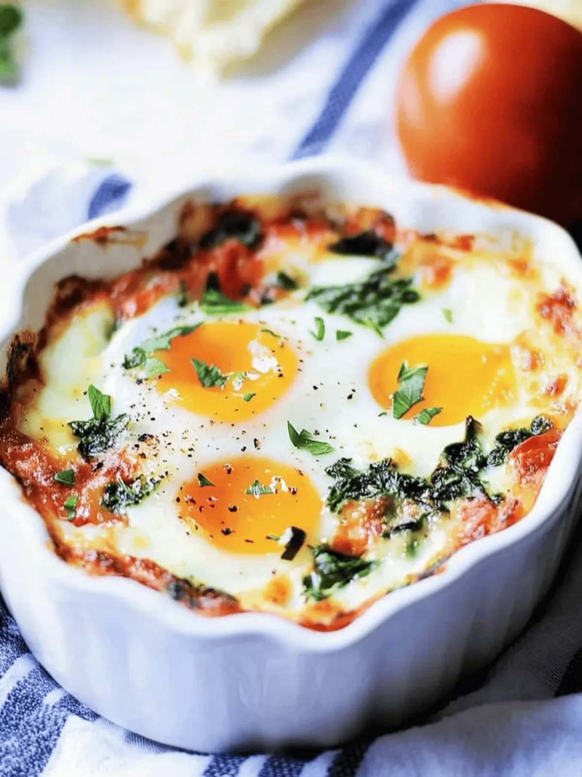 Baked Eggs in Tomato Spinach Cream Sauce