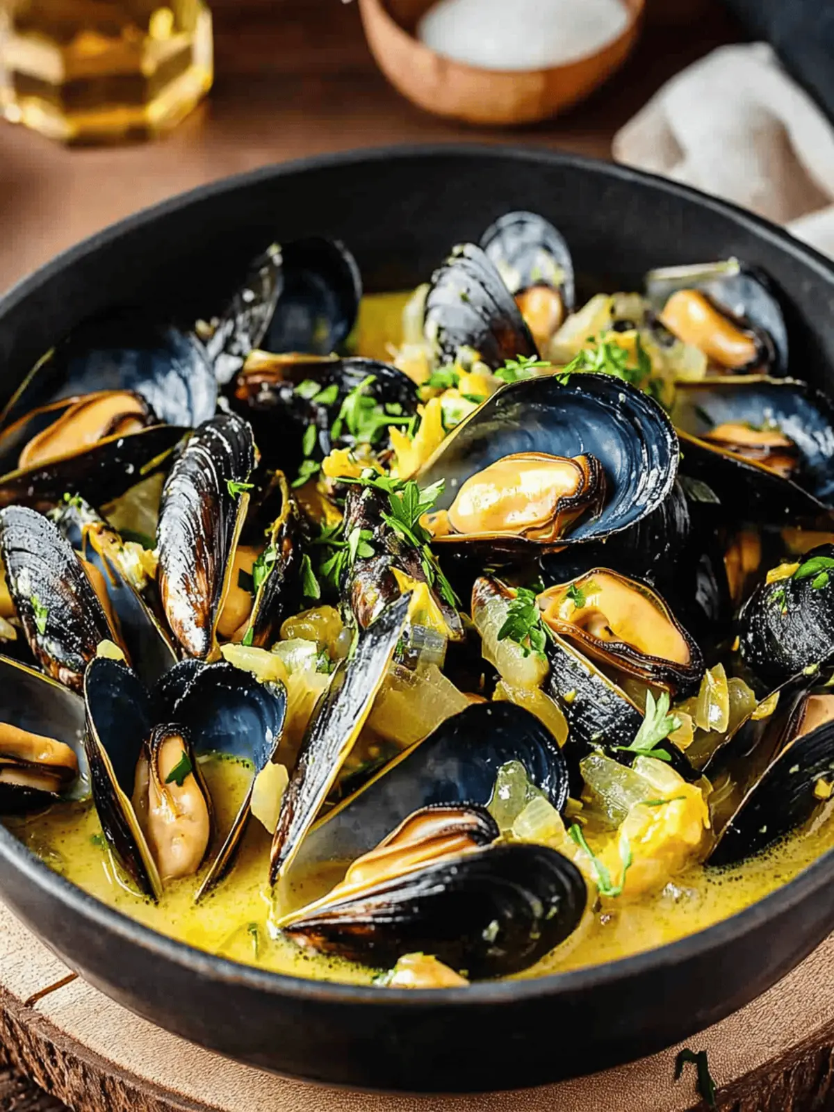 Mussels in Fennel Saffron Wine Sauce