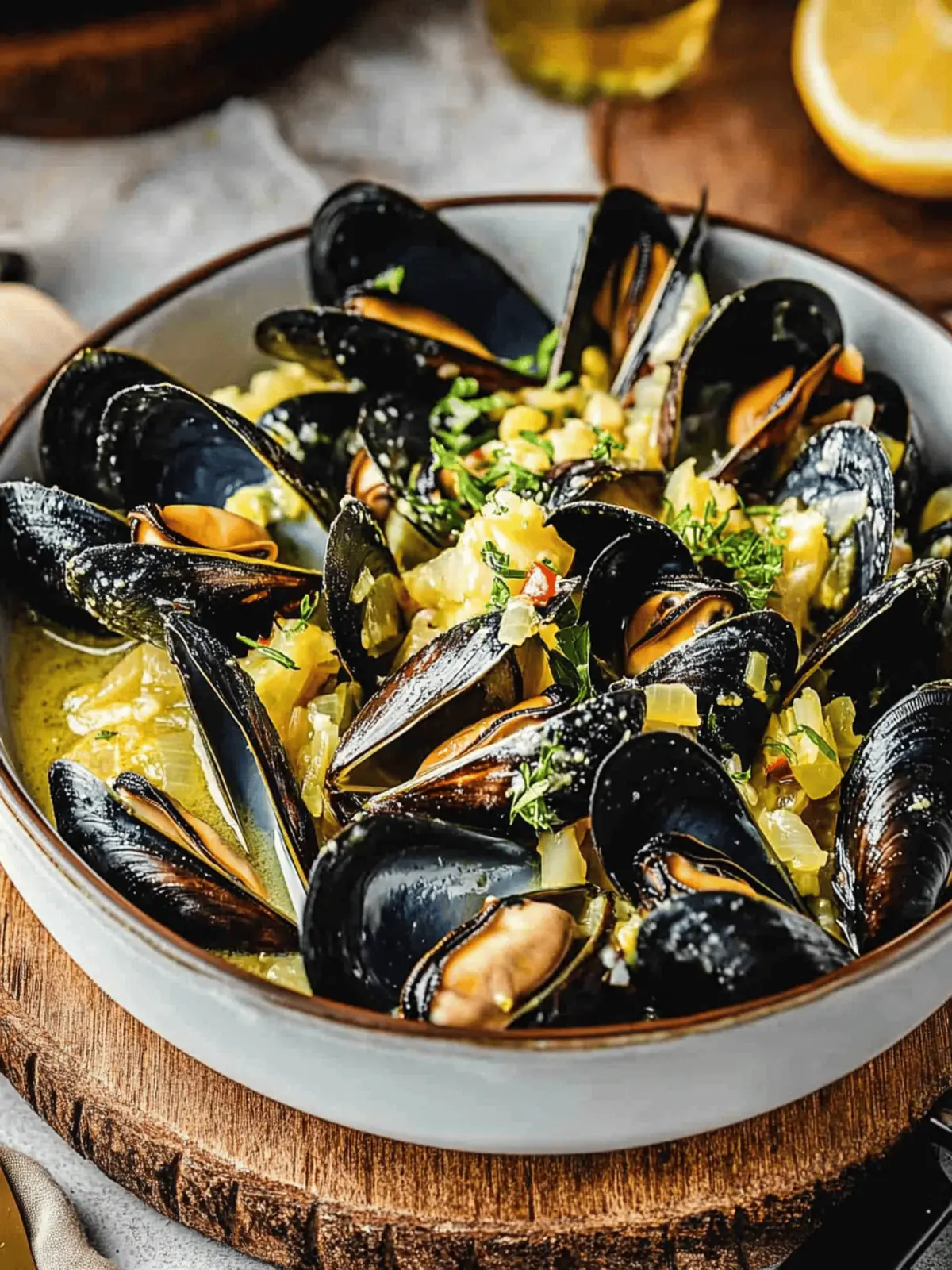 Mussels in Fennel Saffron Wine Sauce