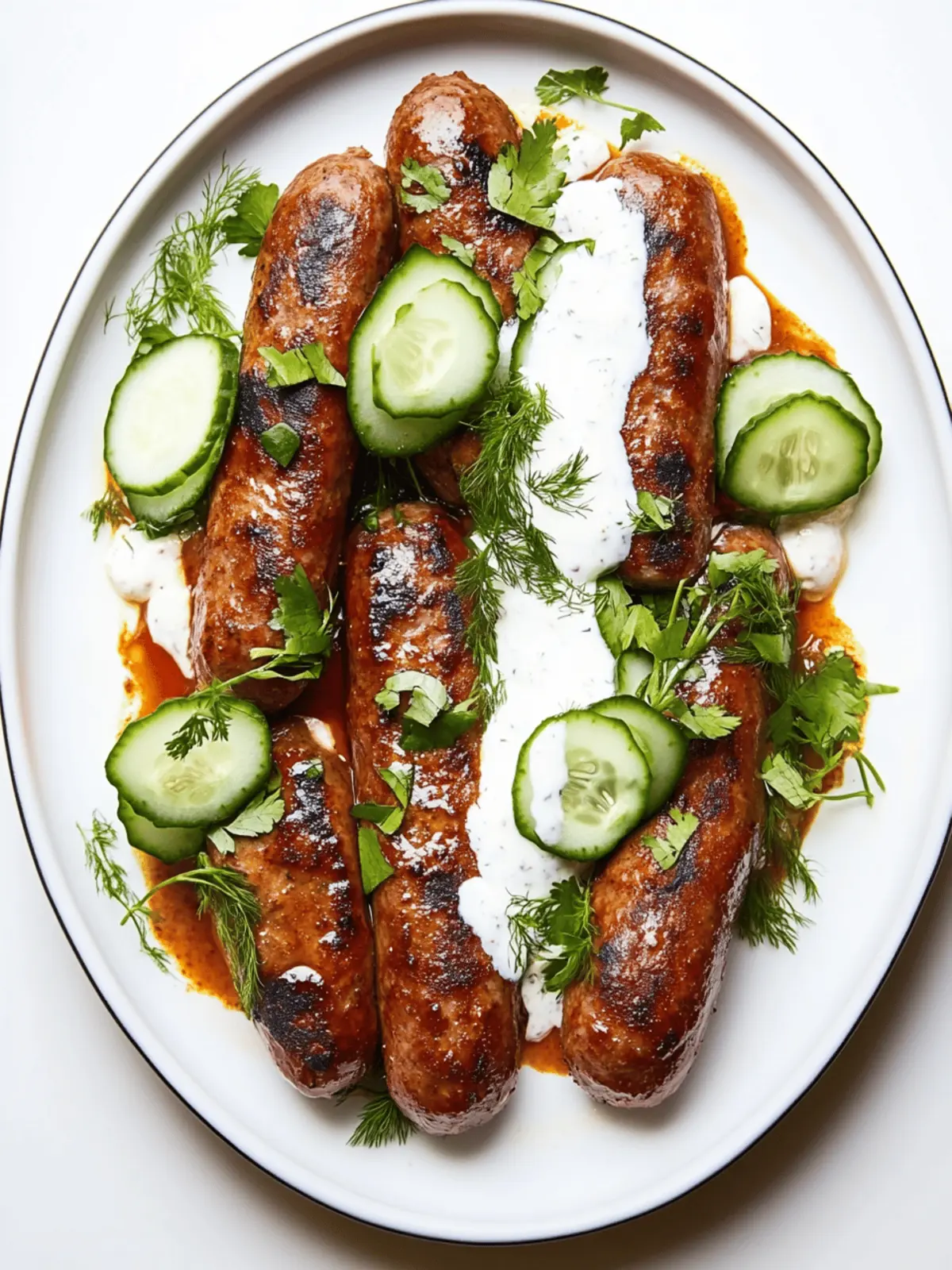 Spicy Merguez Sausage with Harissa and Cucumber Yogurt