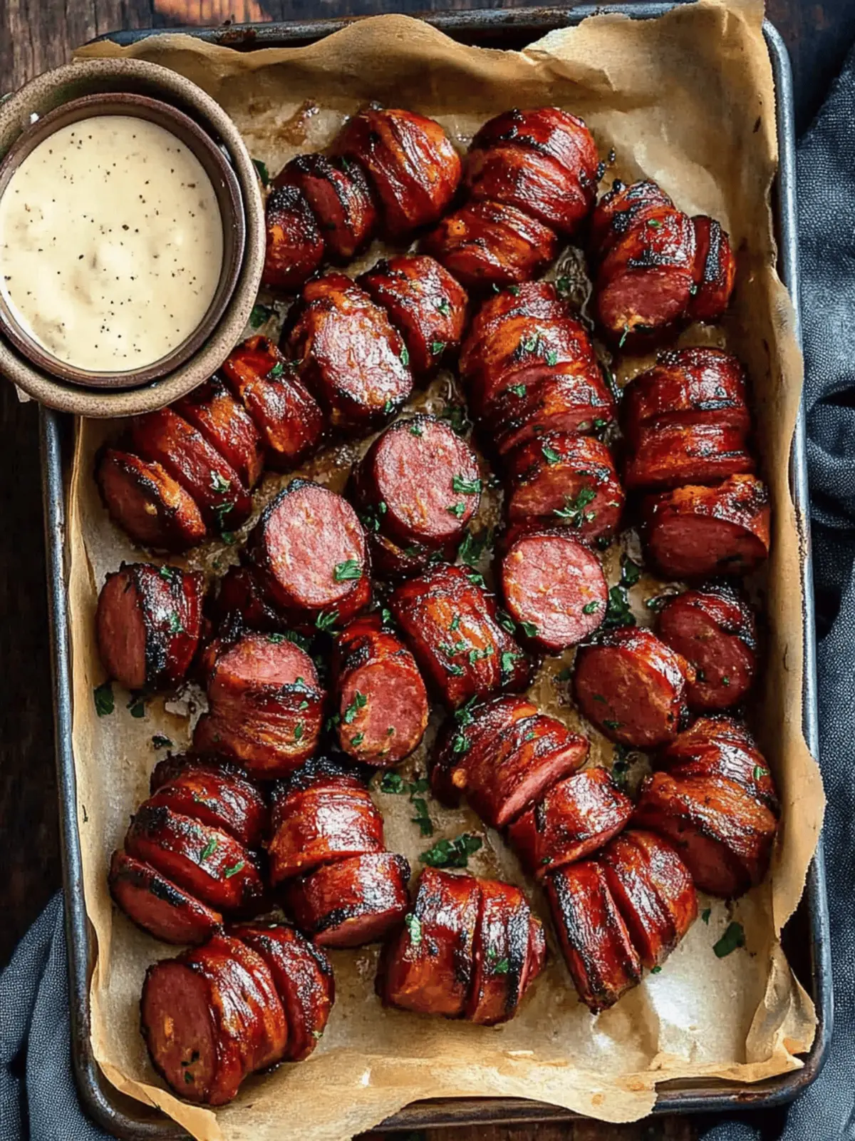 Mustard Hasselback Kielbasa Bites