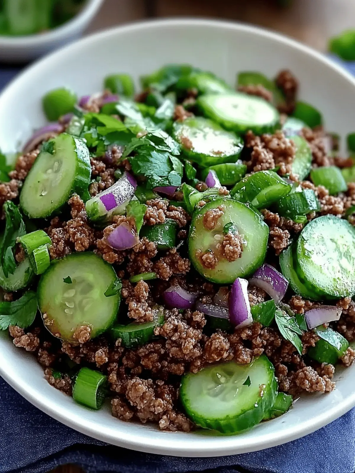 Spicy Korean Ground Beef with Cucumber Salad