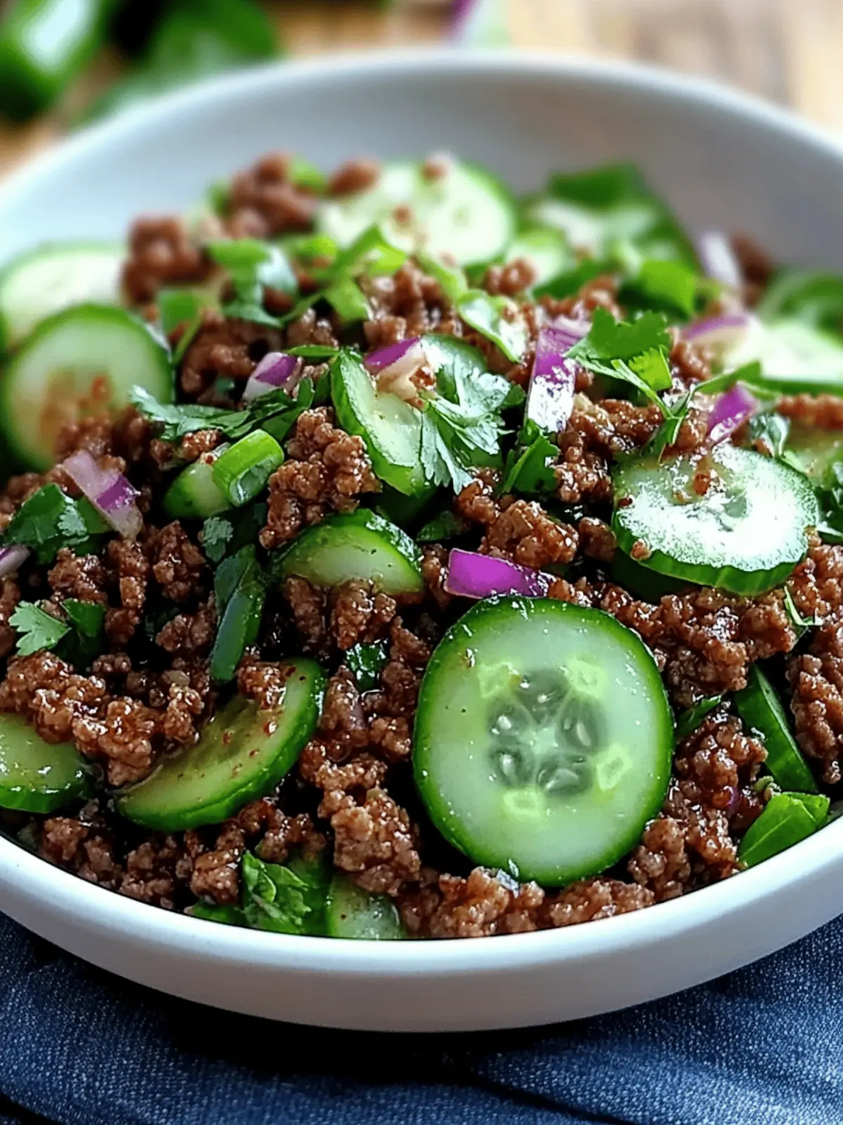 Spicy Korean Ground Beef with Cucumber Salad