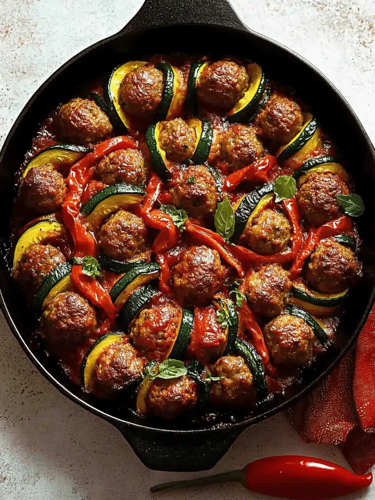 Moroccan Spiral Meatball Zucchini Bake
