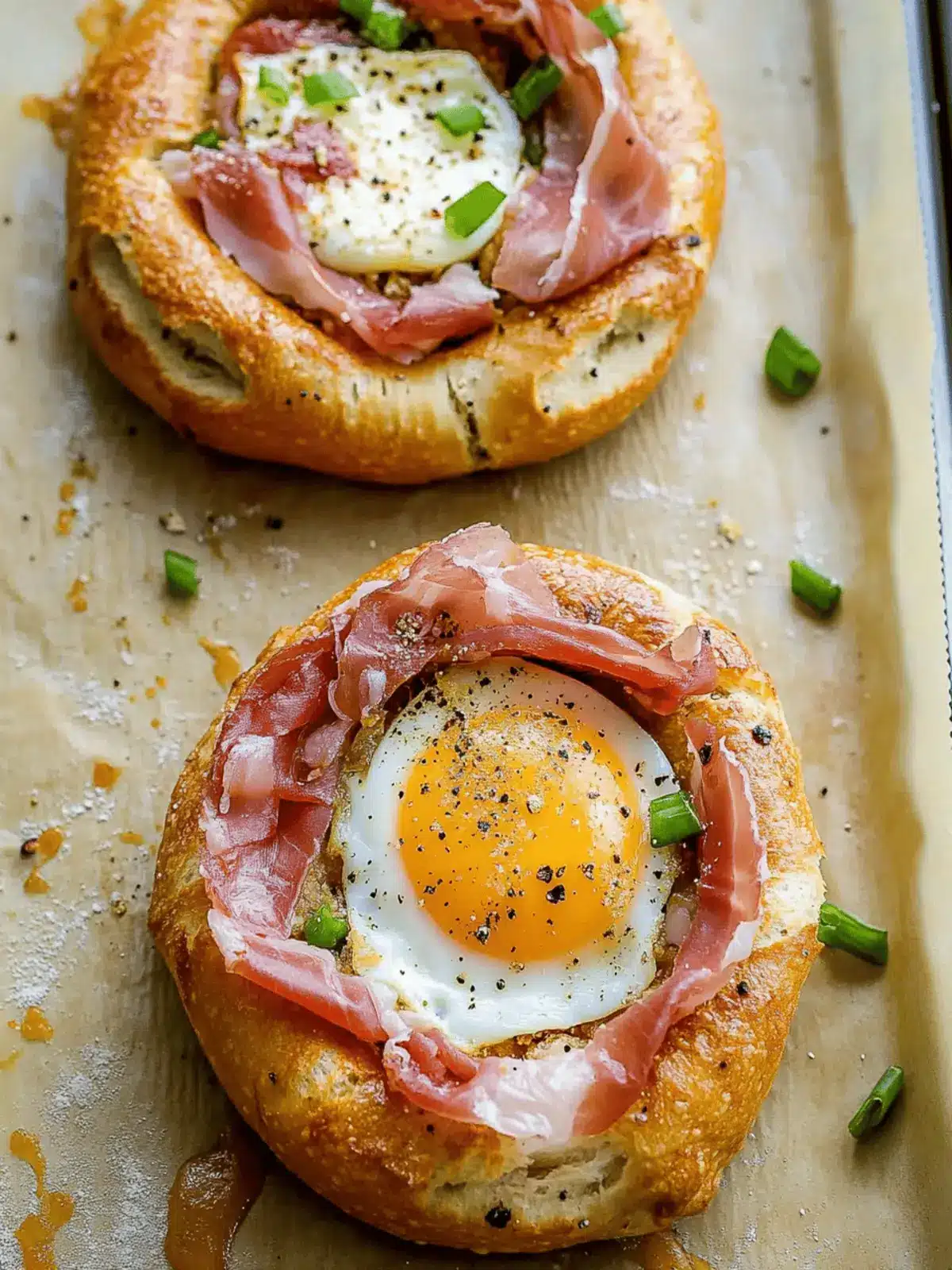 Egg in a Bagel Hole with Cheese & Prosciutto