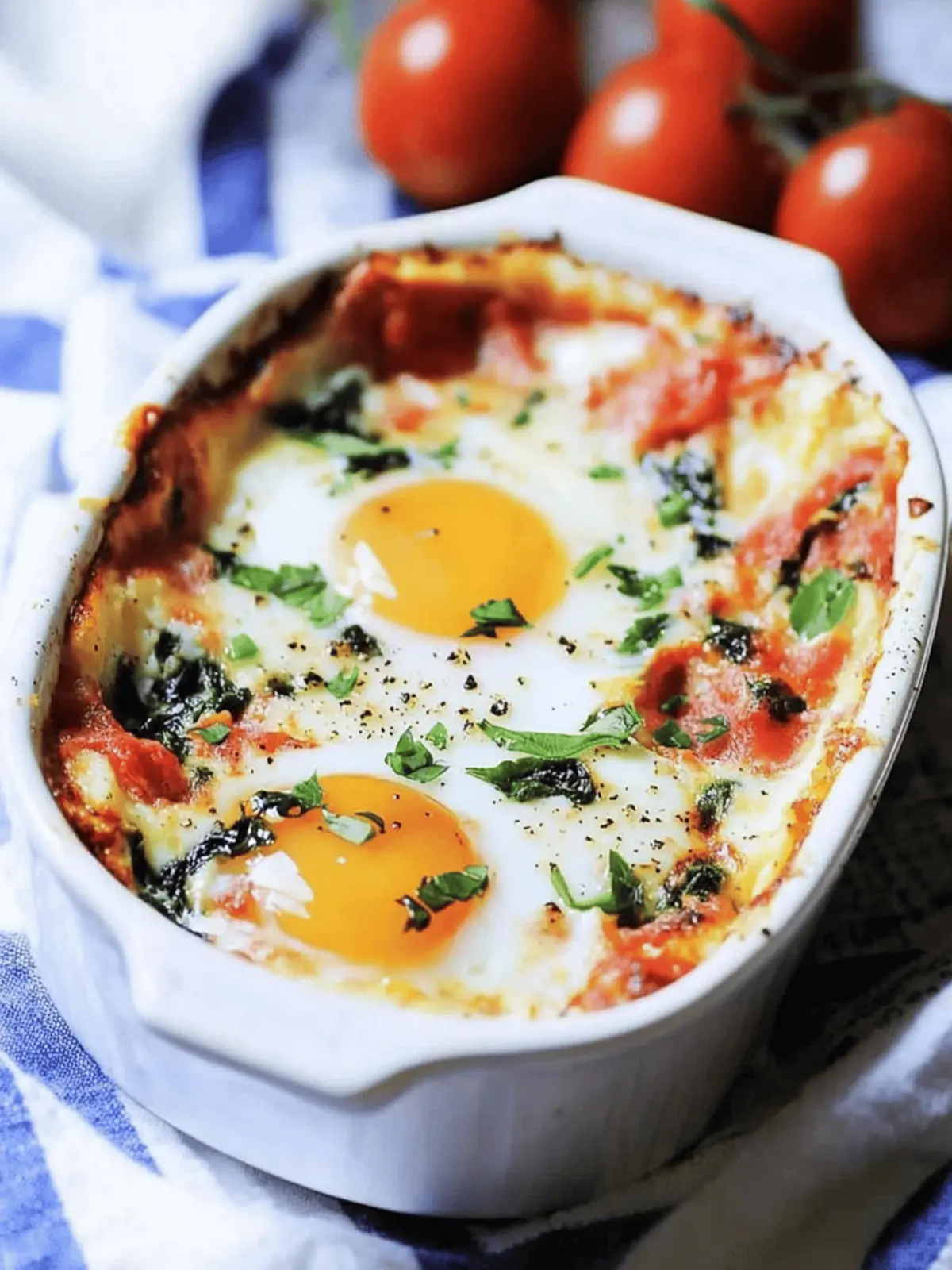 Baked Eggs in Tomato Spinach Cream Sauce