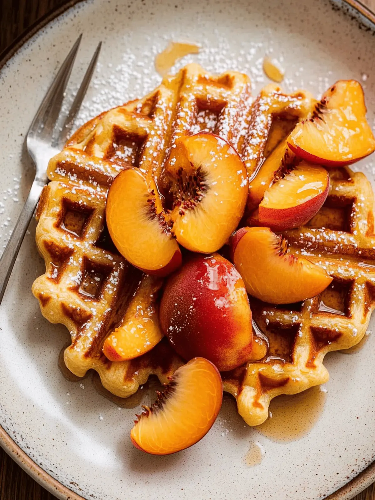 Brown Butter Waffles with Macerated Peaches