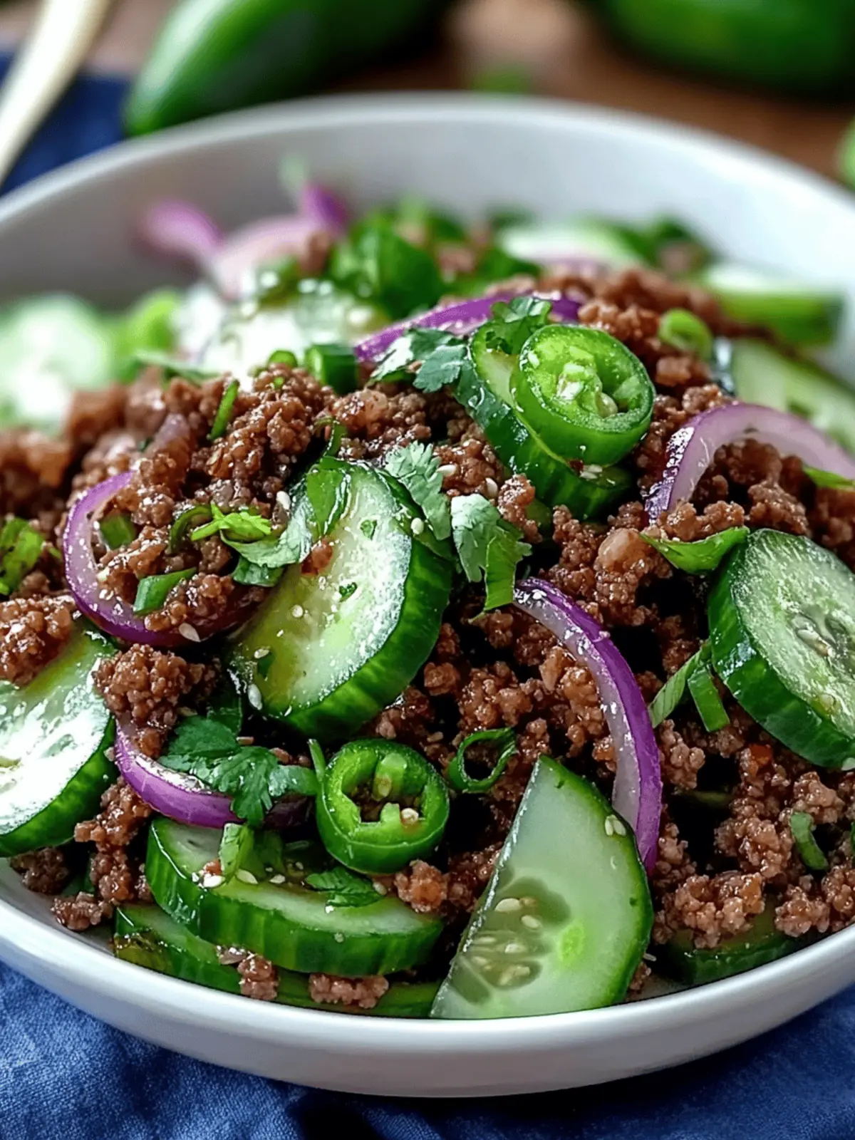 Spicy Korean Ground Beef with Cucumber Salad