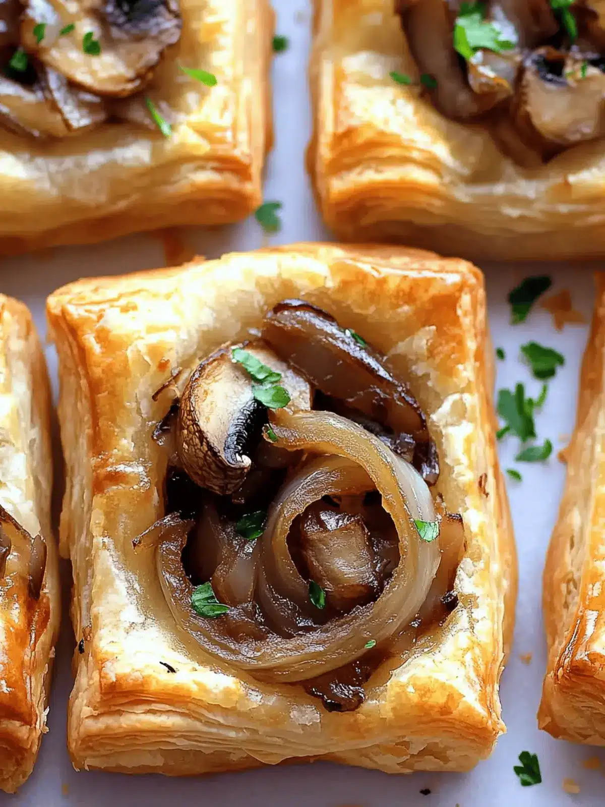 Caramelized Onion Puff Pastry Bites with Gruyere and Mushrooms
