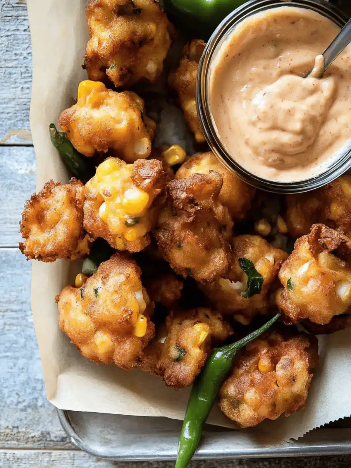 Jalapeño Garlic Corn Fritters with Chipotle Aioli