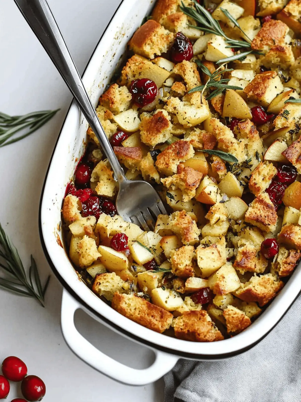 Baked Apple Cranberry Stuffing with Fresh Herbs