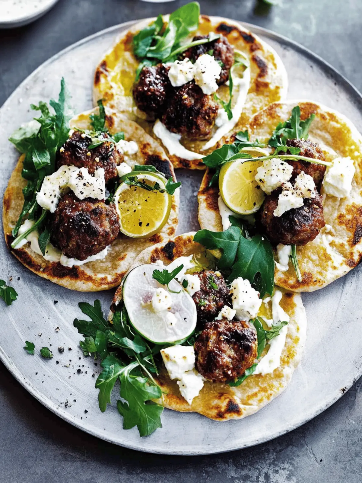 Lamb And Feta Meatball Flatbreads