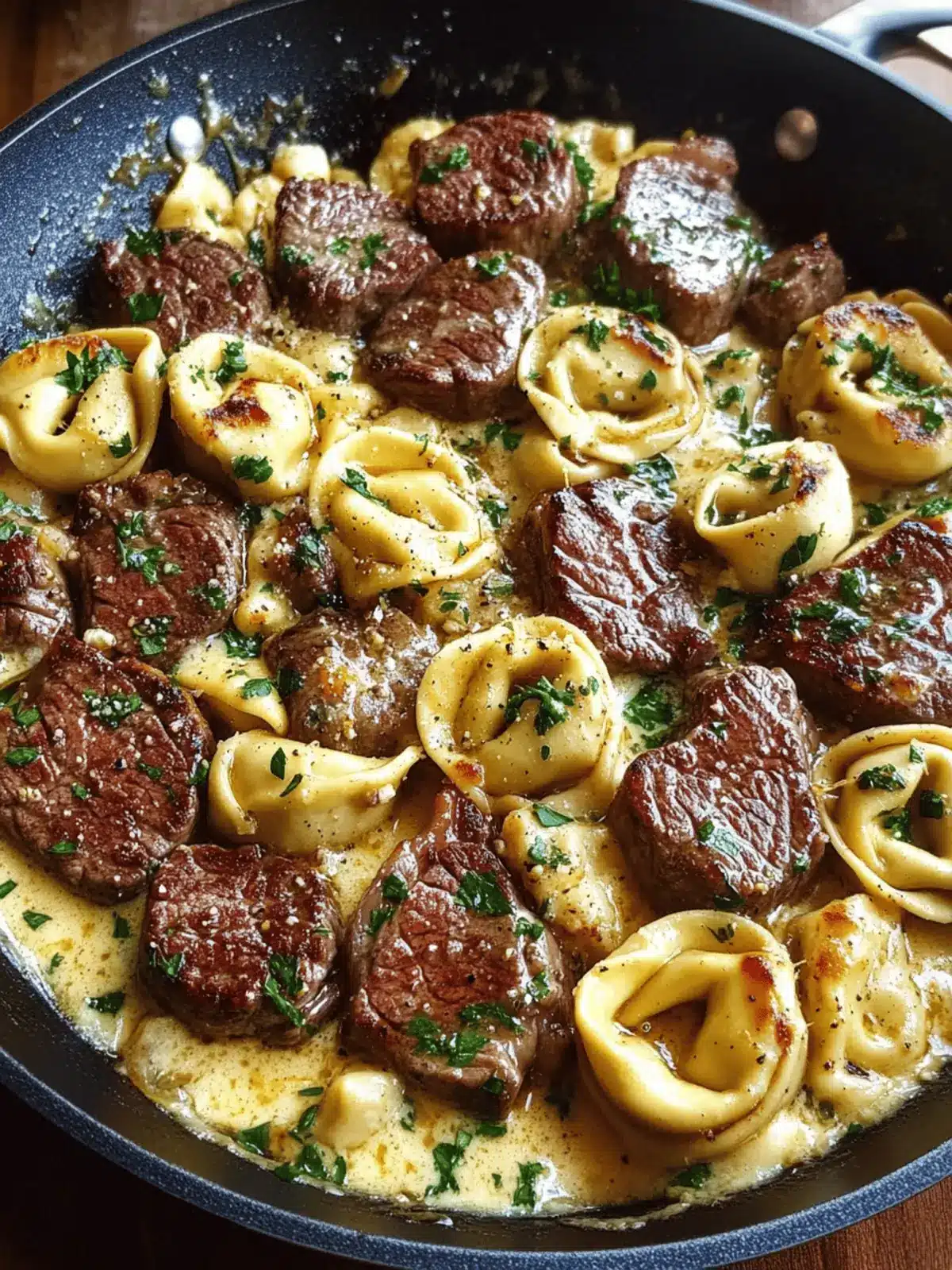 Garlic Steak & Cheese-Filled Tortellini Skillet