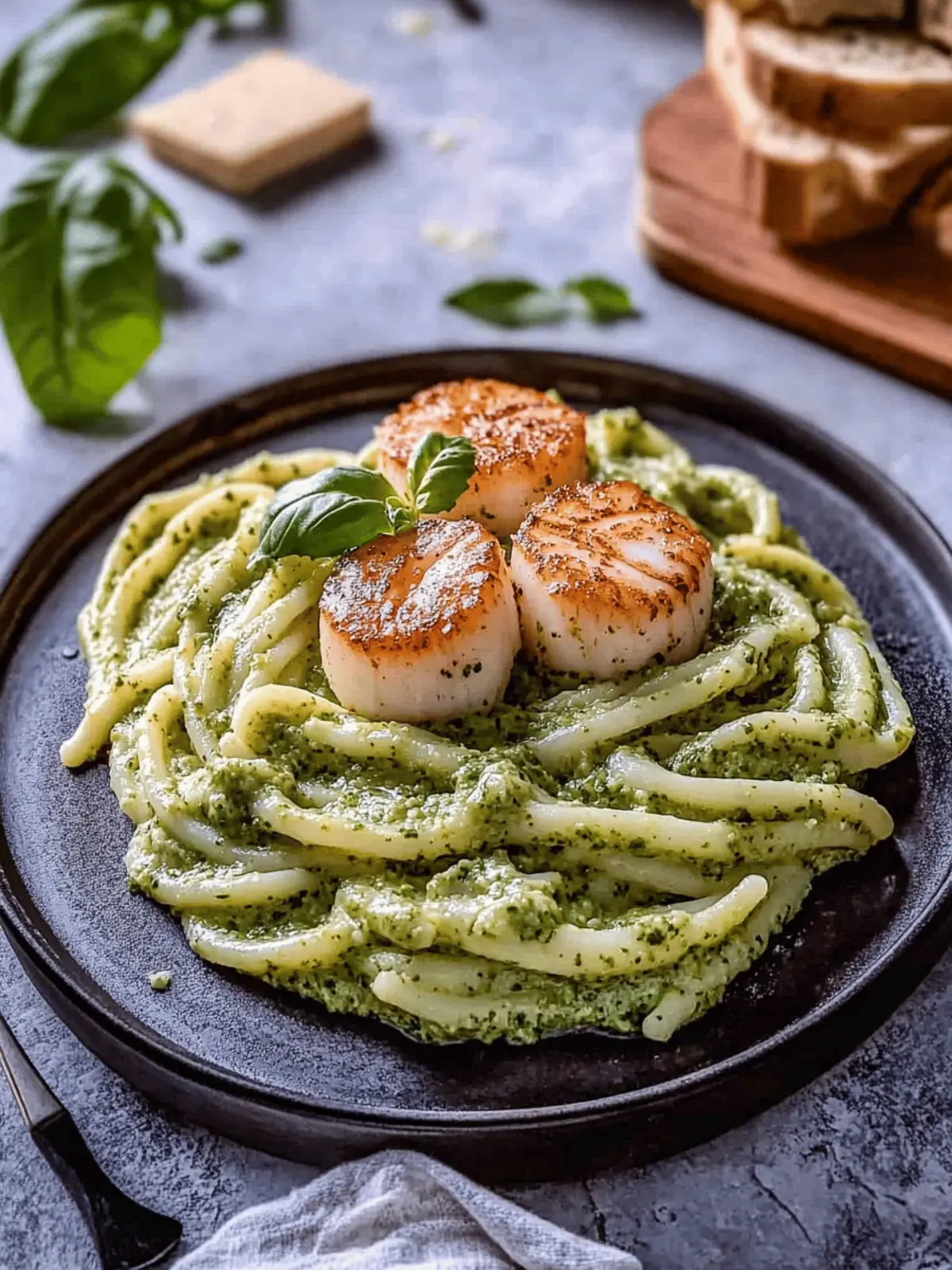 Creamy Pesto Pasta with Seared Scallops