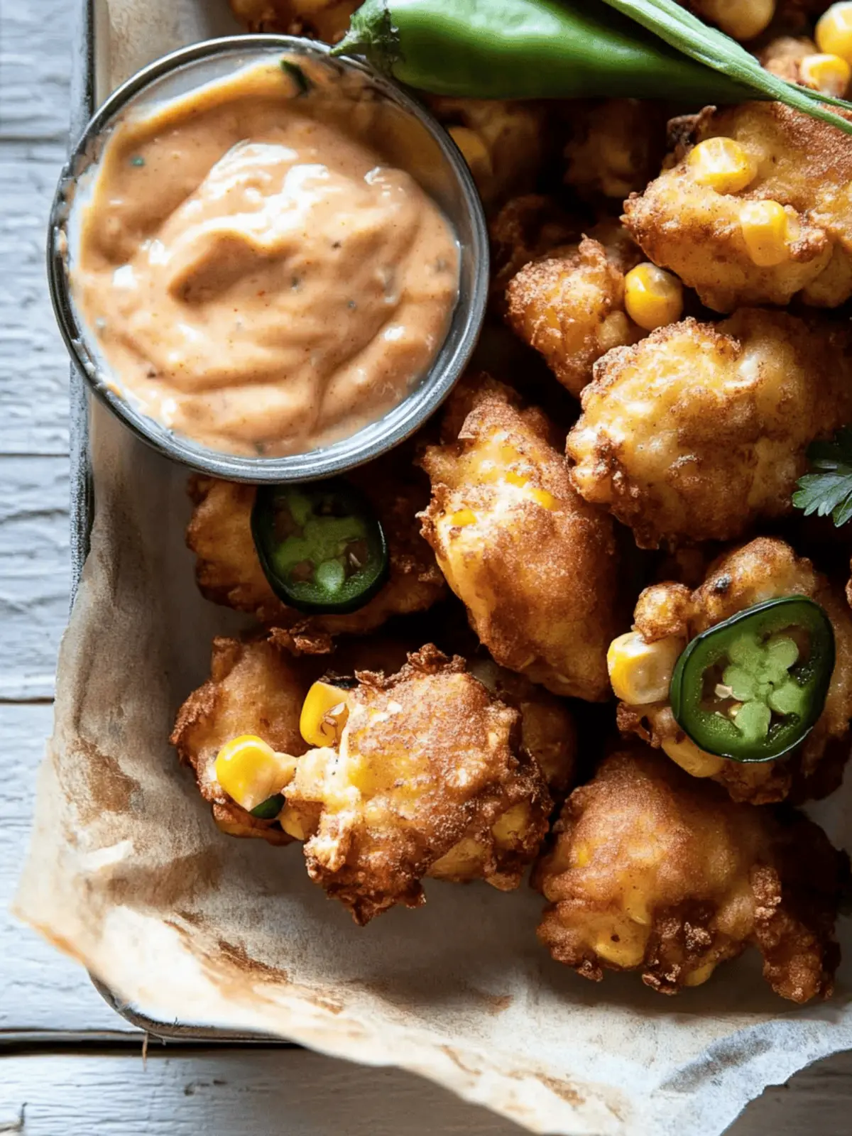 Jalapeño Garlic Corn Fritters with Chipotle Aioli