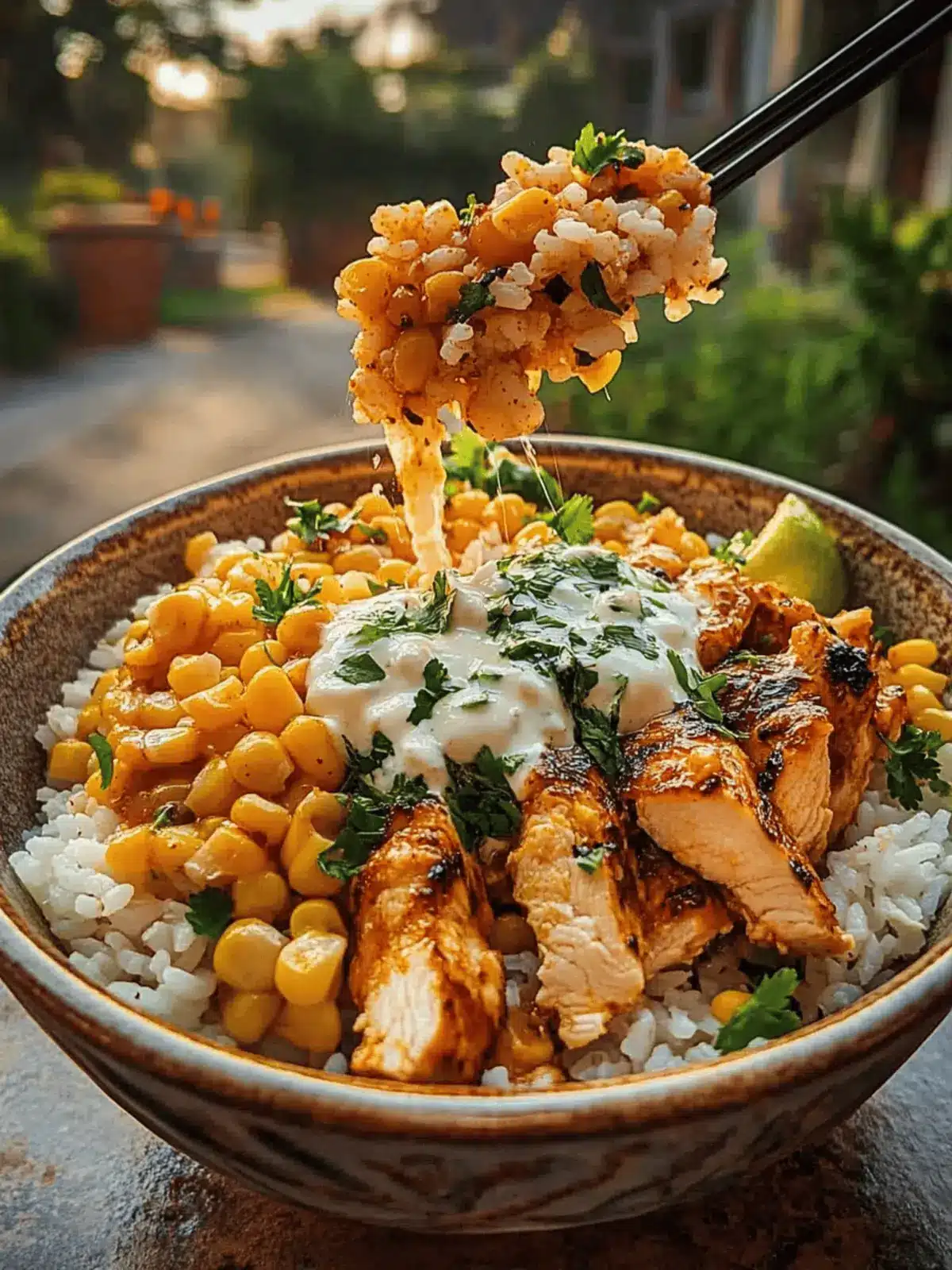 Spicy Street Corn Chicken Rice Bowl in 30 Minutes